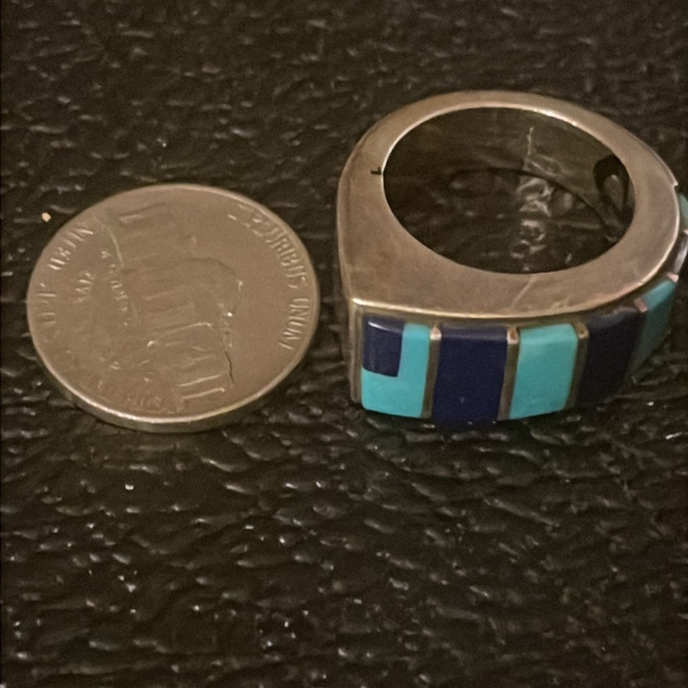 Vintage Native American inlay lapis ring size 7 - Picture 5 of 5